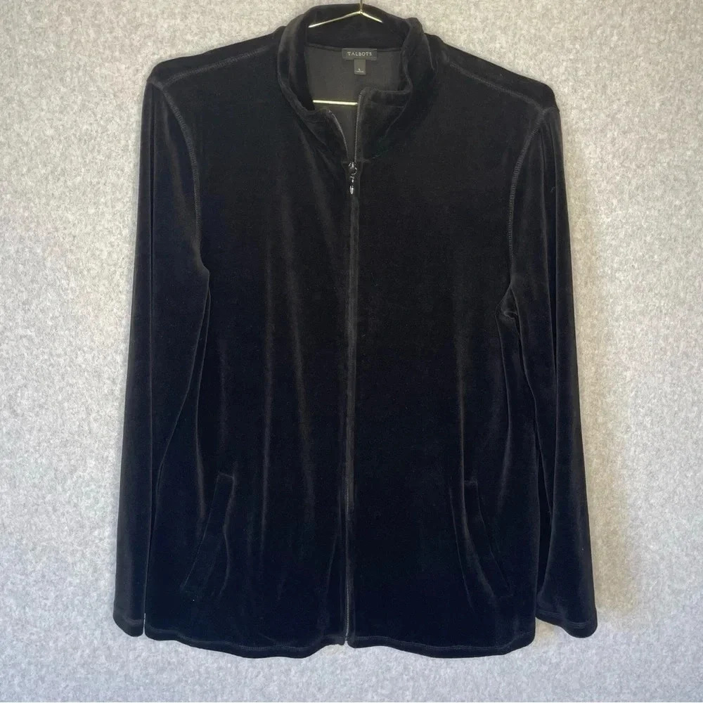 Talbots Black Velour Velvet Full Zip Jacket - Picture 2 of 6